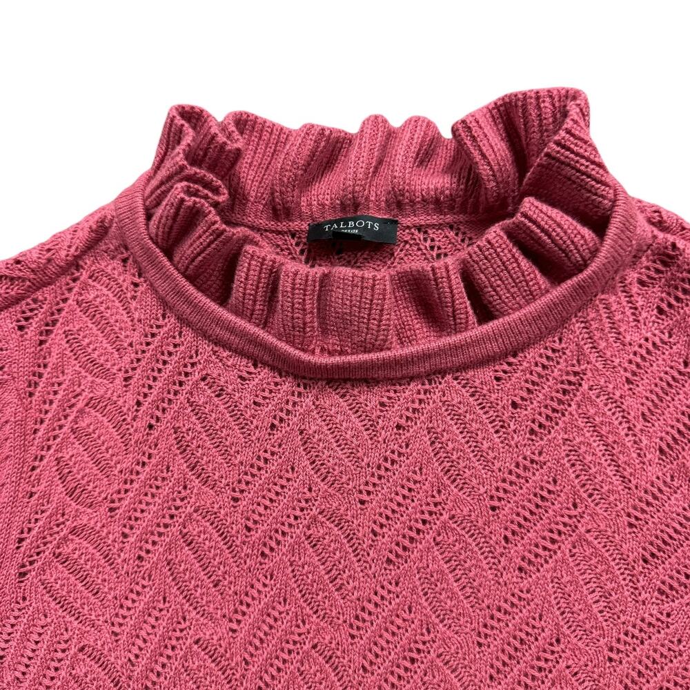 Talbots Pointelle Raspberry Pink Ruffle Neck Pullover Sweater P Small - Picture 4 of 8